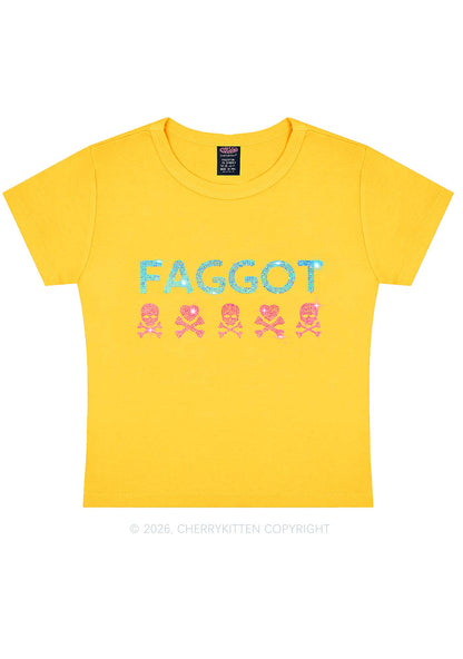 Rhinestone Faggot Skull Pride Y2K Baby Tee Cherrykitten