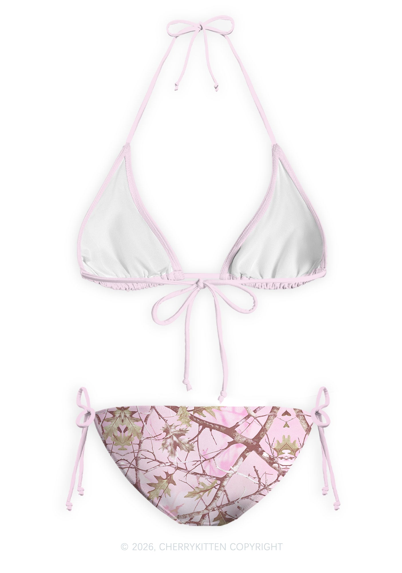 Pink Branch Camo Y2K Print Bikini Set Cherrykitten