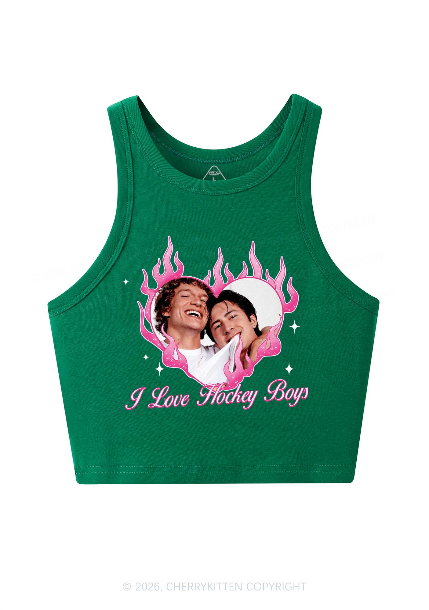I Love Hockey Boys Pink Heart HR Y2K Crop Tank Top Cherrykitten