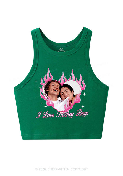 I Love Hockey Boys Pink Heart HR Y2K Crop Tank Top Cherrykitten