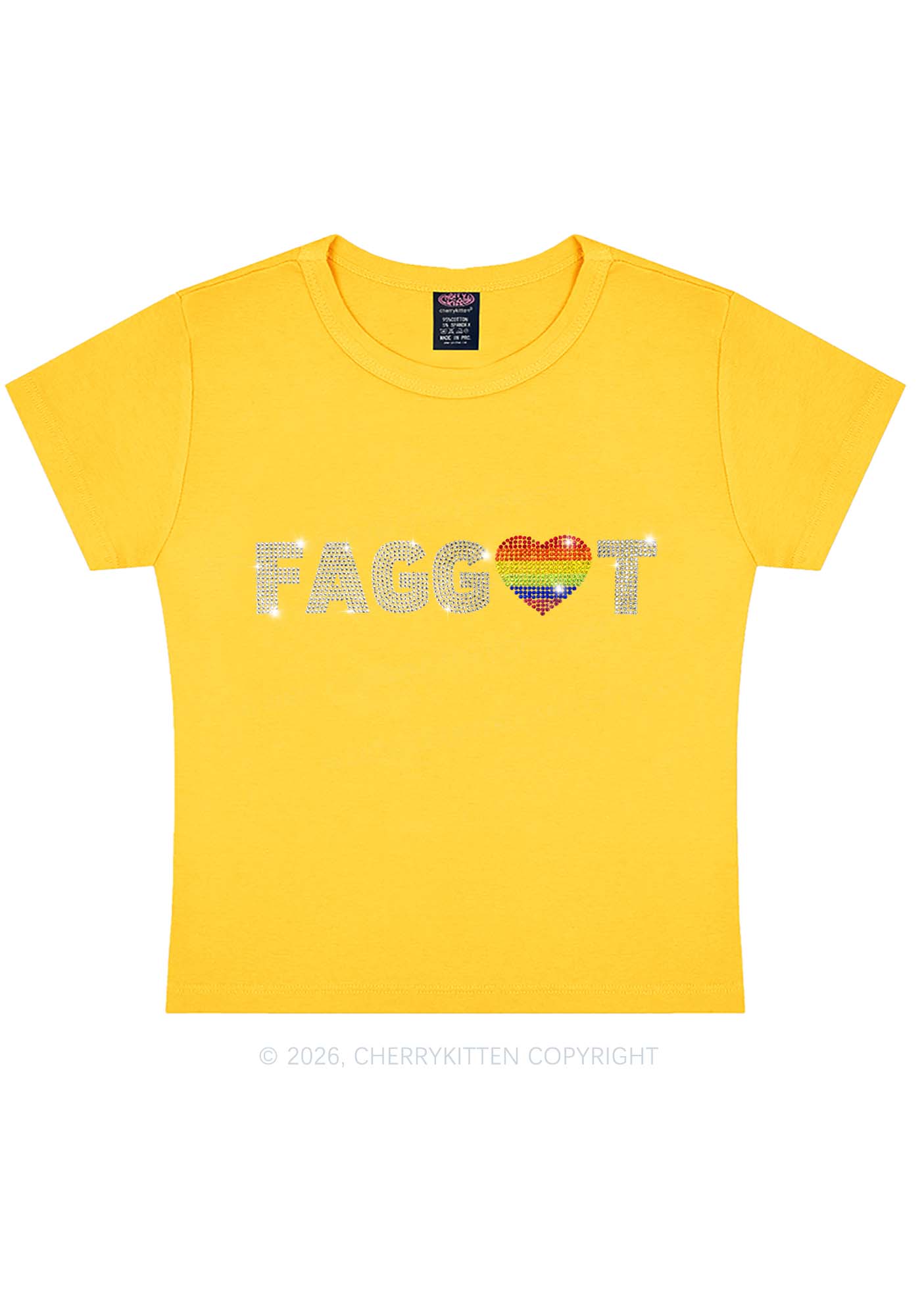 Rhinestone Rainbow Heart Faggot Pride Y2K Baby Tee Cherrykitten