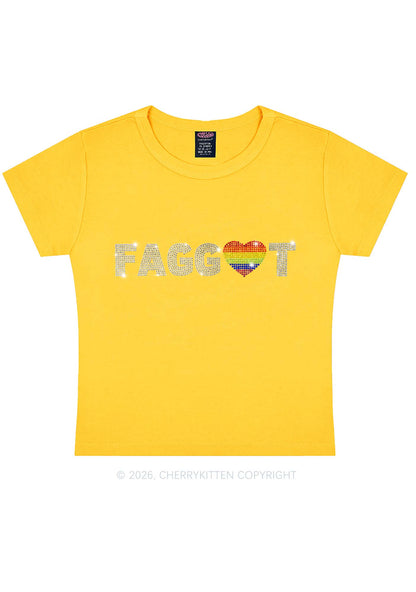 Rhinestone Rainbow Heart Faggot Pride Y2K Baby Tee Cherrykitten