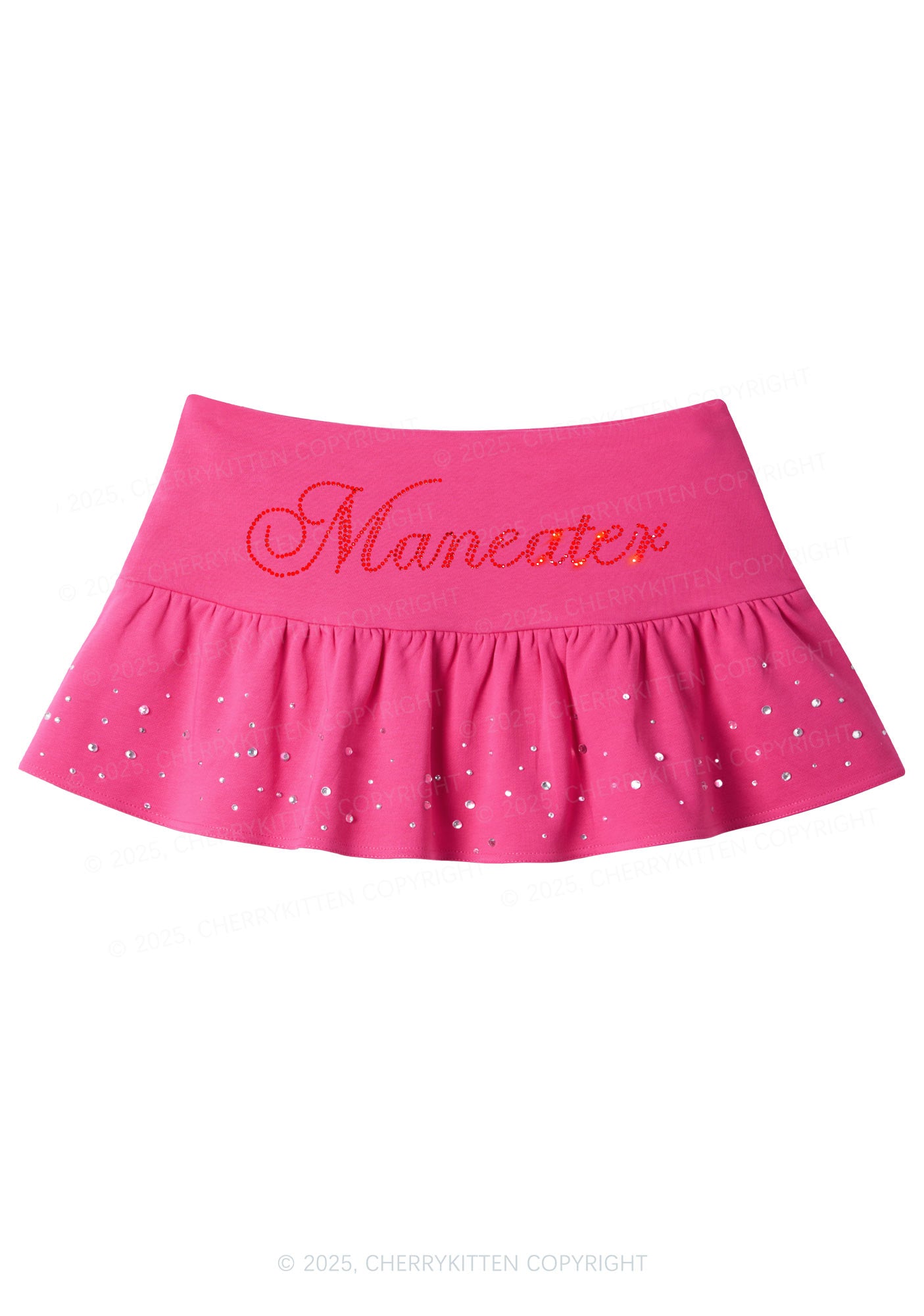 Rhinestone Maneater Y2K Pink Ruffled Rhinestone Mini Skirt Cherrykitten