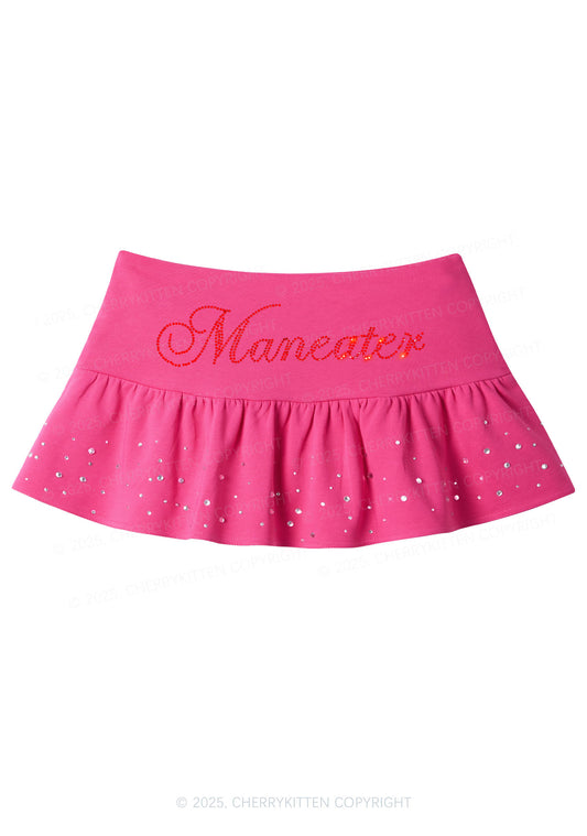 Rhinestone Maneater Y2K Pink Ruffled Rhinestone Mini Skirt Cherrykitten