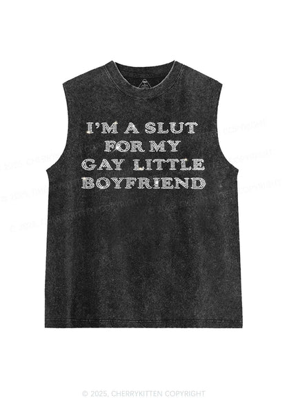 Rhinestone Slxt For My Gay BF Pride Y2K Washed Muscle Tank Cherrykitten