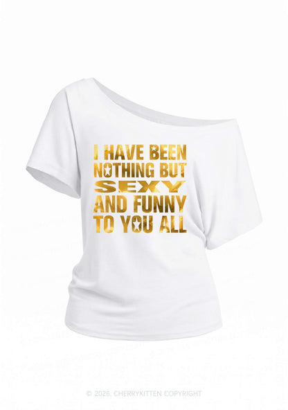 I Have Been Nothing Silver Foil Printed Y2K Off Shoulder Tee Cherrykitten