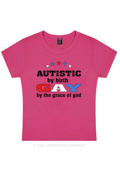 Autistic By Birth Gay Pride Y2K Baby Tee Cherrykitten