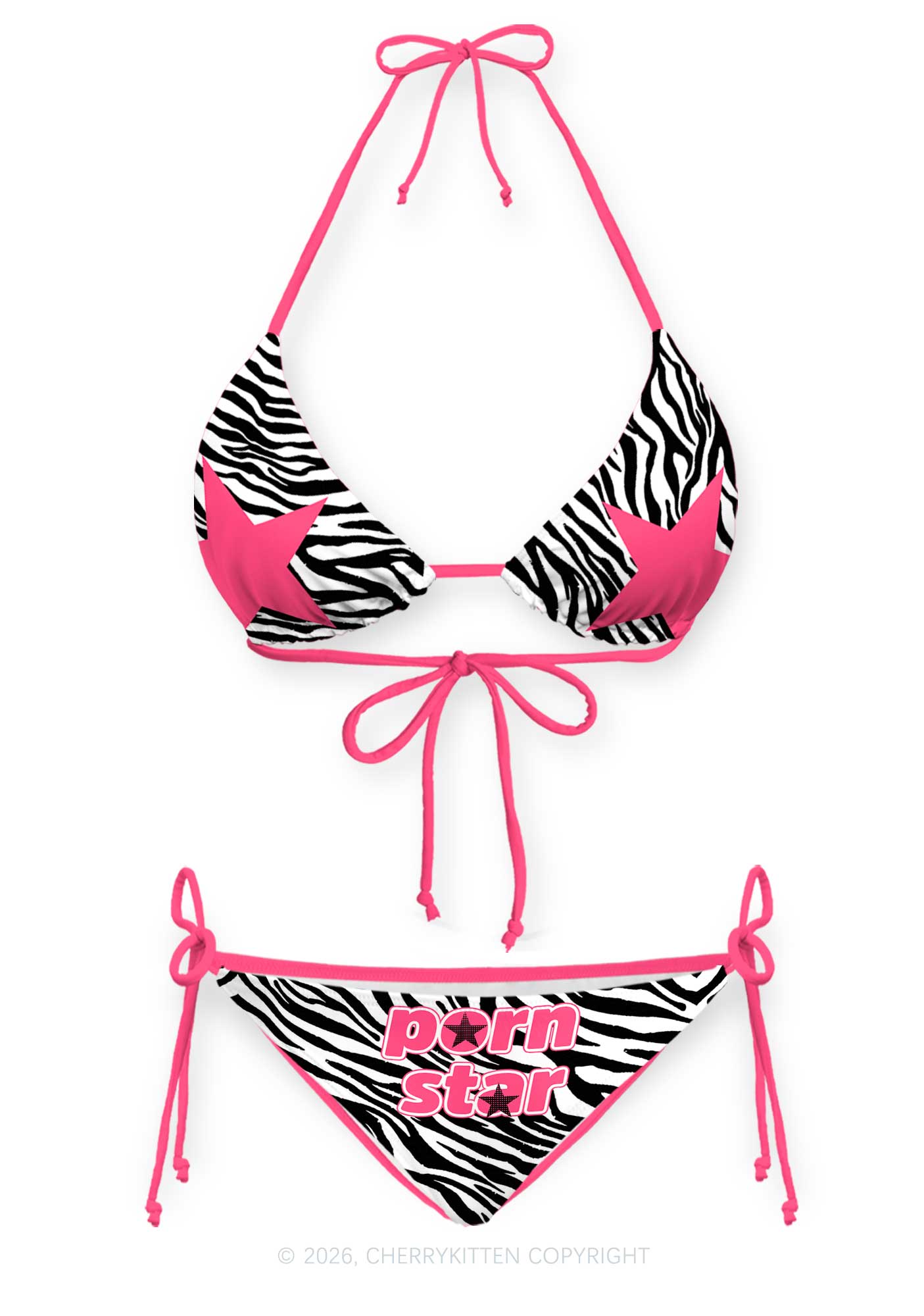 Pink Pxrn Star Y2K Print Bikini Set Cherrykitten