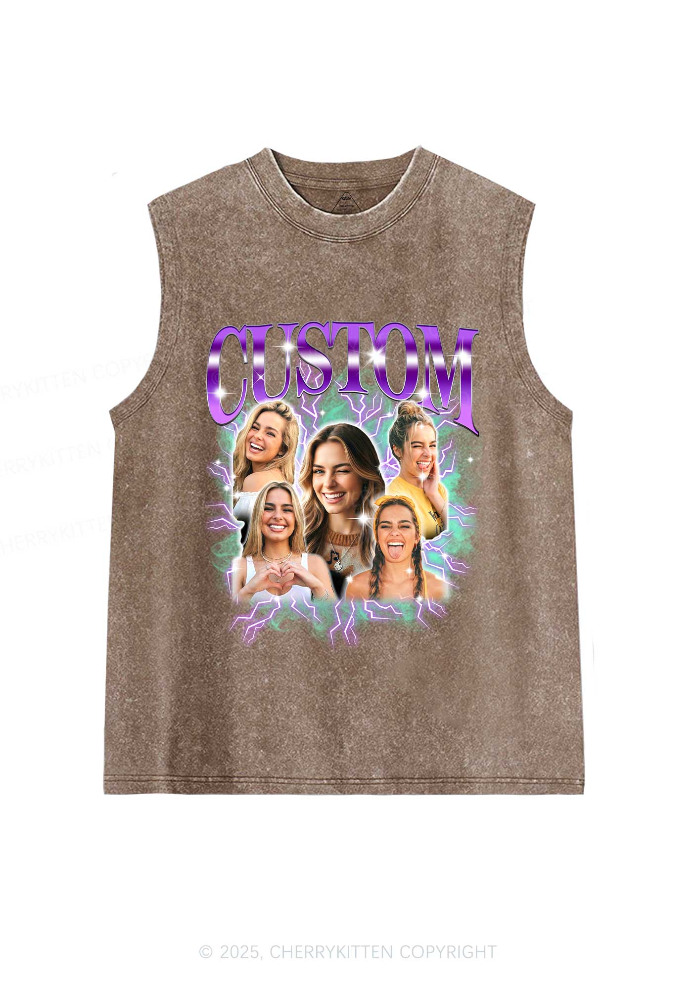 Custom Collage Portrait Y2K Washed Muscle Tank Cherrykitten