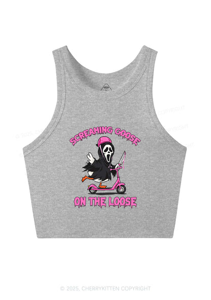 Halloween Screaming Goose On Loose Y2K Crop Tank Top Cherrykitten