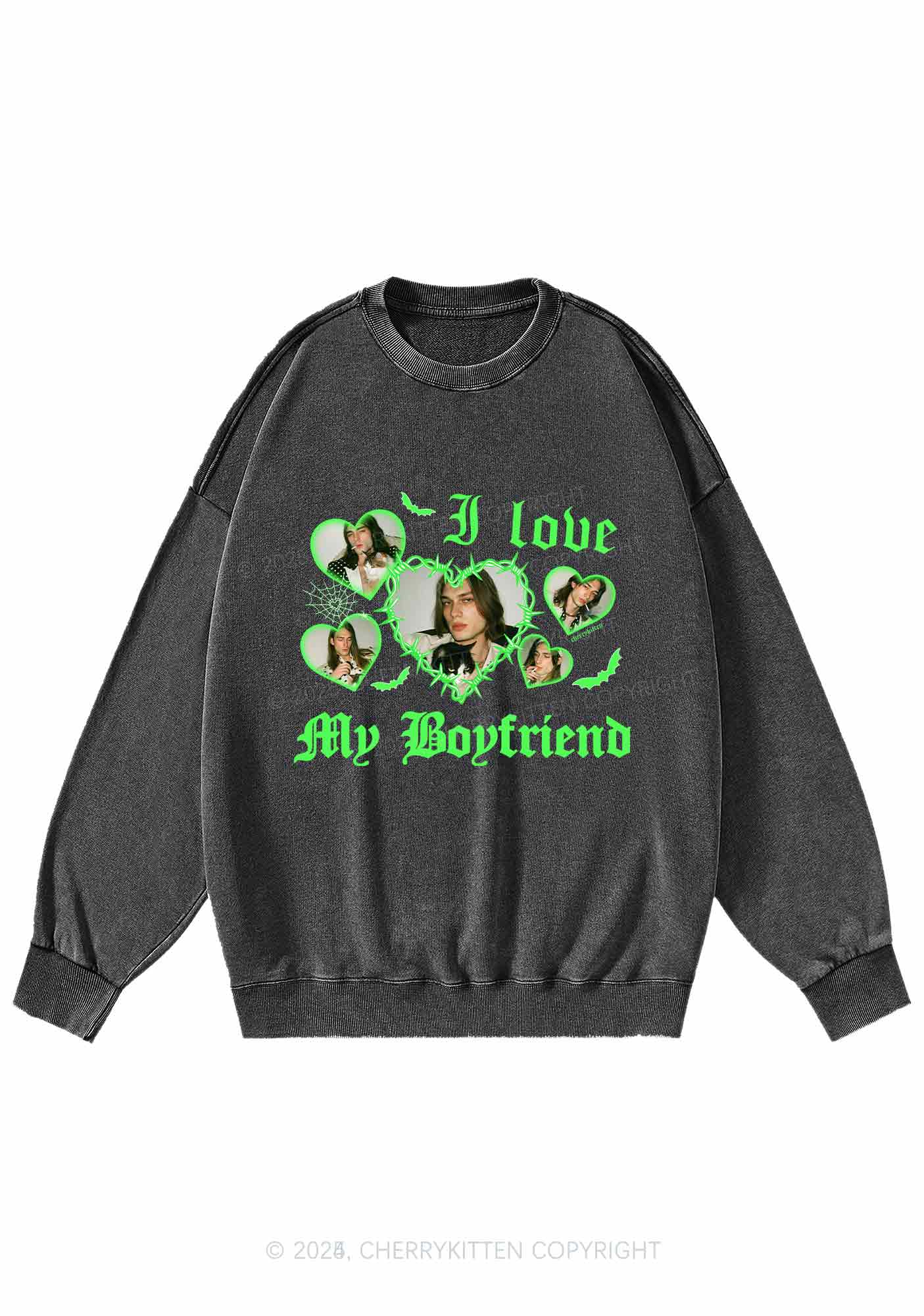 Custom Halloween Girlfriend Photos Y2K Washed Sweatshirts Cherrykitten