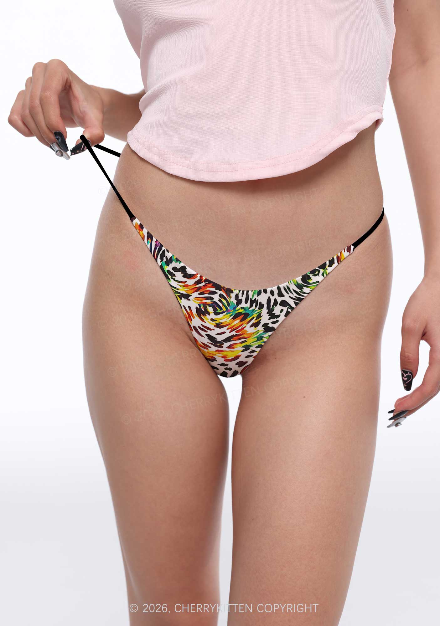 Rainbow Leopard Pride Y2K Print Bikini String Thong Cherrykitten