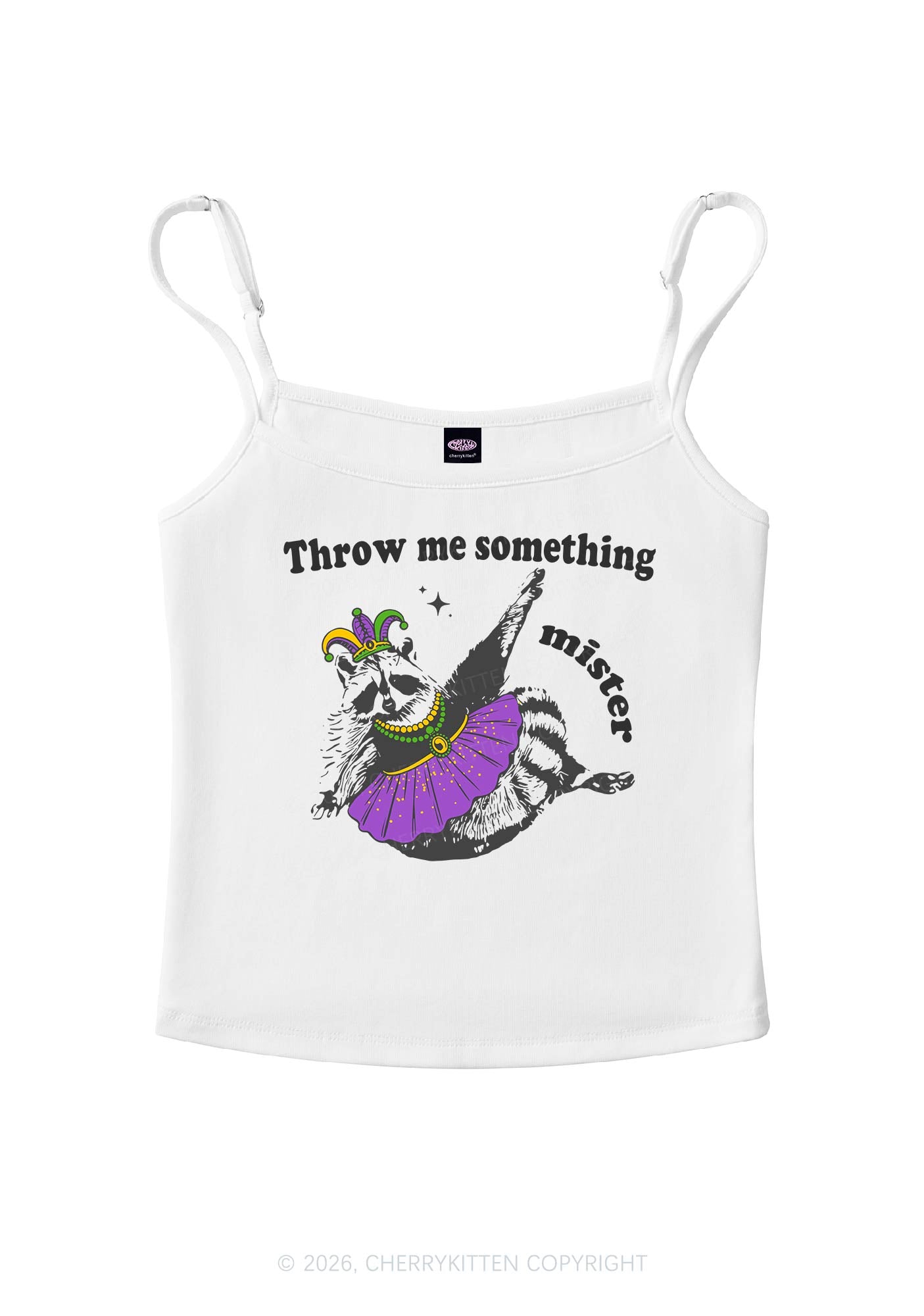 Throw Me Something Mister Raccoon Y2K Spaghetti Strap Cami Cherrykitten