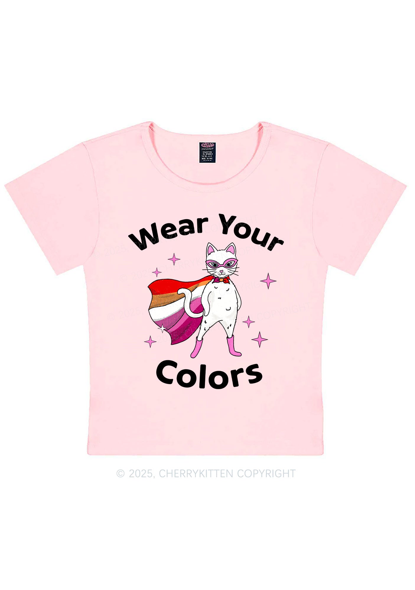 Lesbian Flag Cat Pride Y2K Baby Tee Cherrykitten