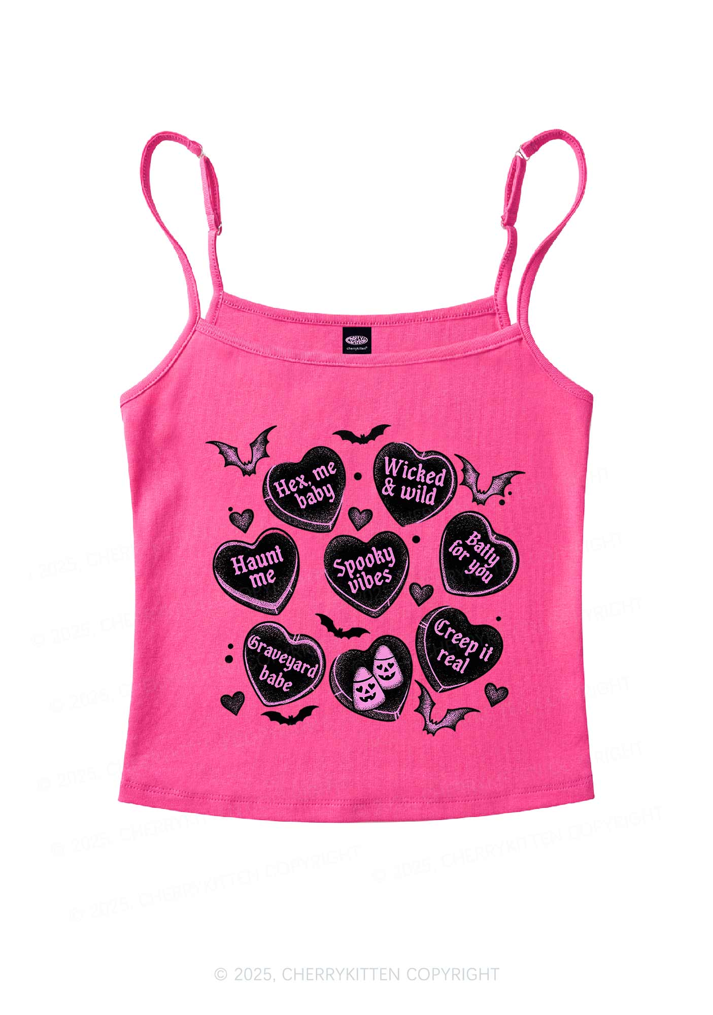 Spooky Candy Heart Valentine's Day Y2K Spaghetti Strap Cami Cherrykitten