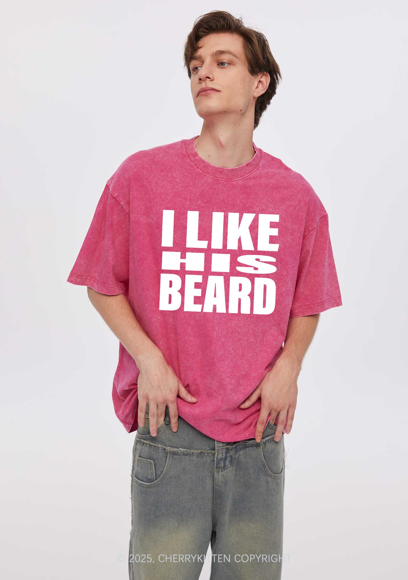 I Like His Beard Y2K Valentine's Day Washed Tee Cherrykitten