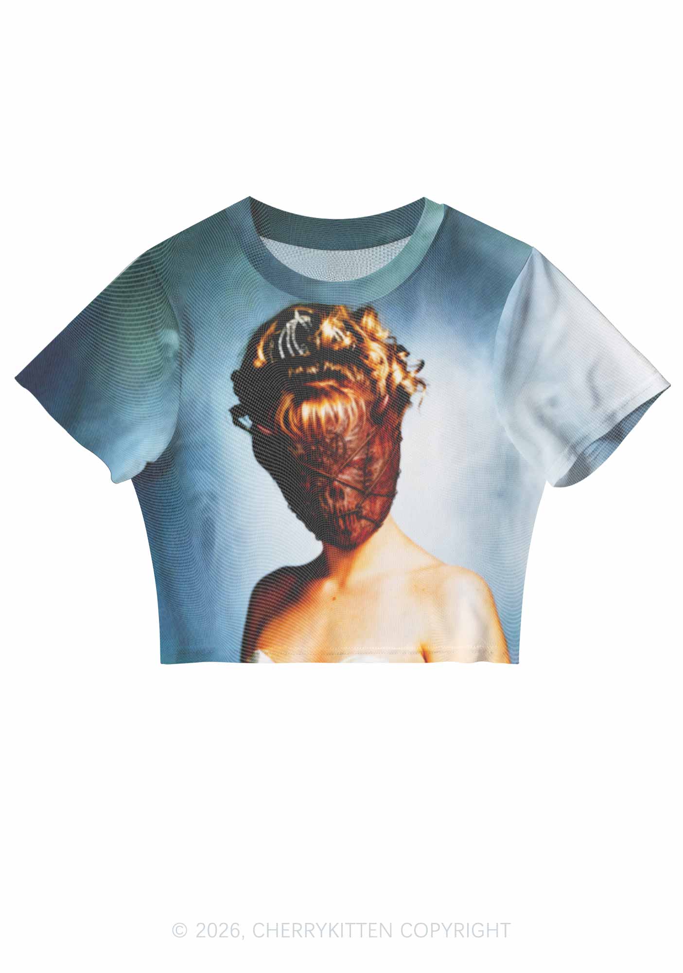 Halloween Demon Mask Woman Y2K Mesh Crop Top Cherrykitten
