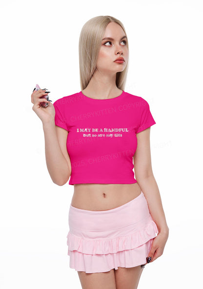 Rhinestone I May Be A Handful Y2K Baby Tee Cherrykitten