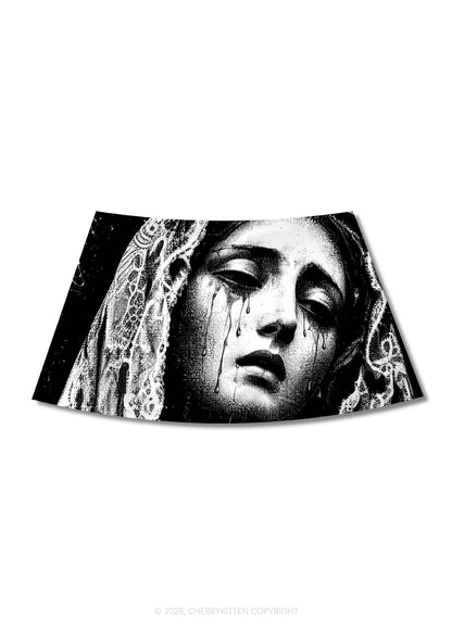 Halloween Weeping Veiled Woman Y2K Print Mini Skirt Cherrykitten