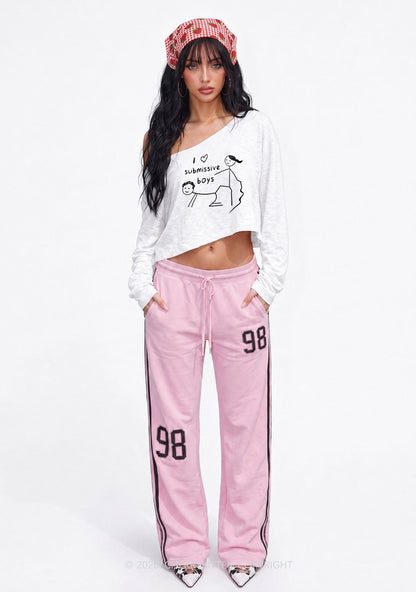 I Love S Boys Y2K Off Shoulder Long Sleeve Crop Top Cherrykitten