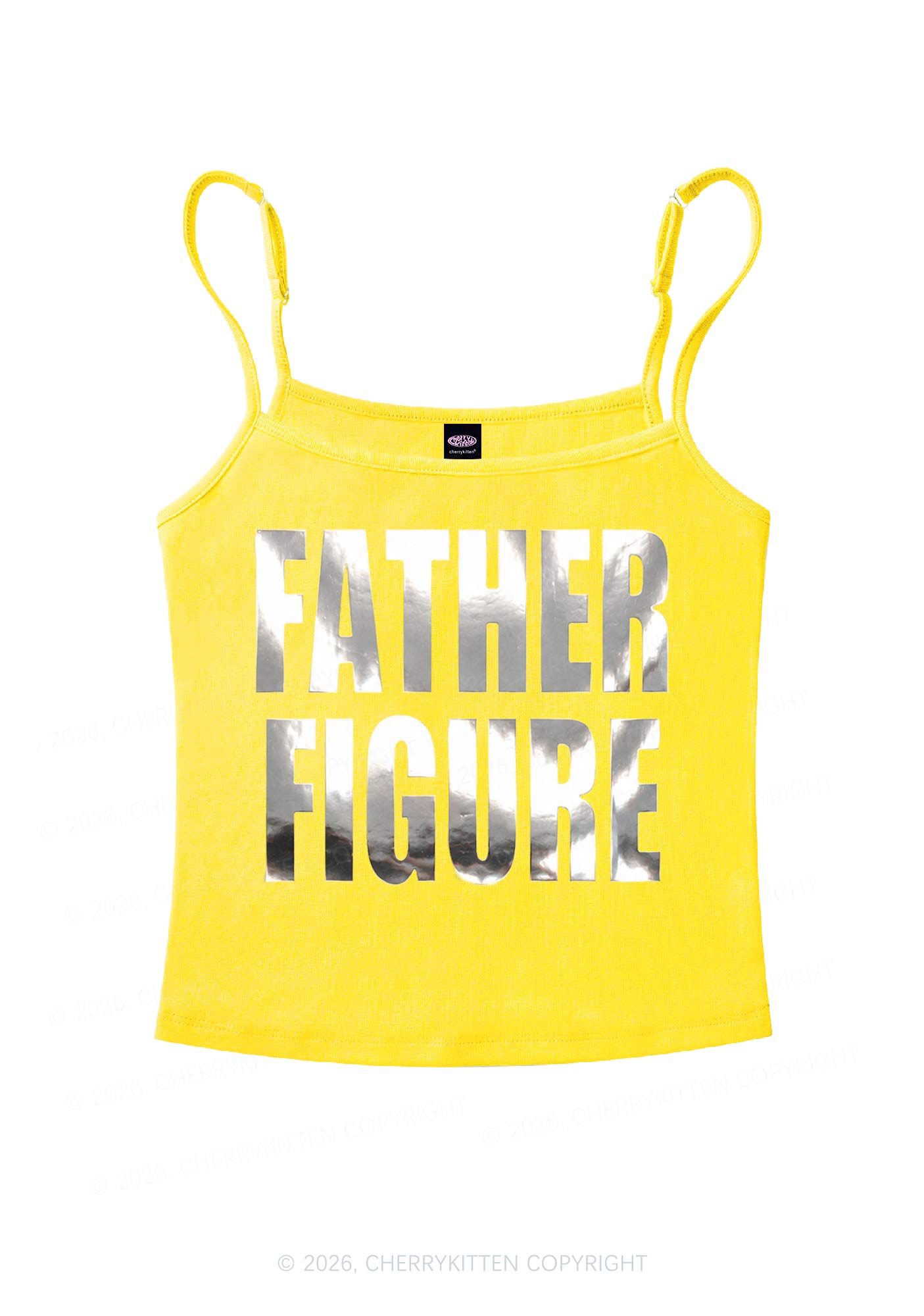 Father Figure Silver Foil Printed Y2K Spaghetti Strap Cami Cherrykitten