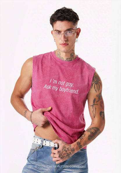 Im Not Gay Pride Y2K Washed Muscle Tank Cherrykitten