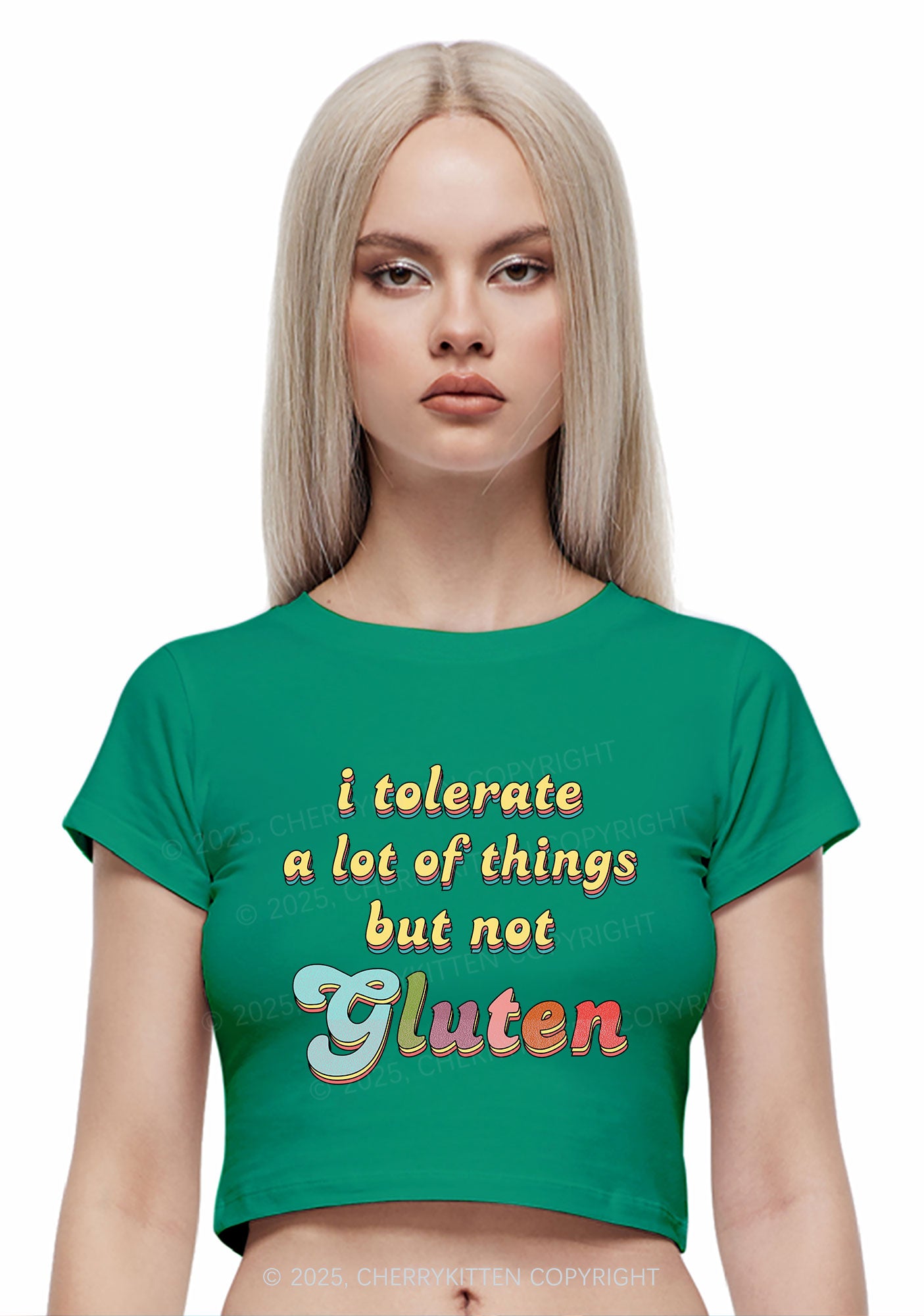 Tolerate Gluten Y2K Baby Tee Cherrykitten