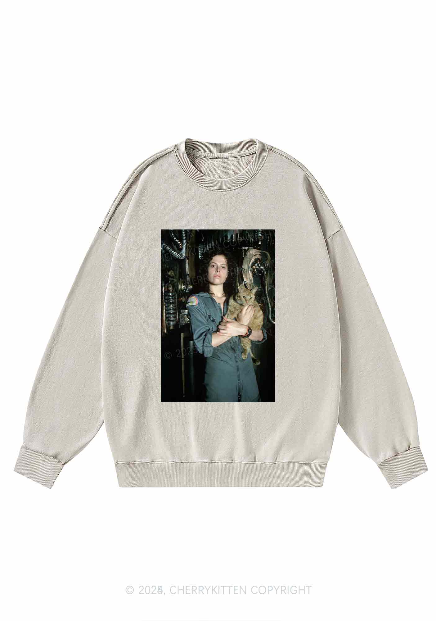 Halloween Space Lady Cat Y2K Washed Sweatshirts Cherrykitten