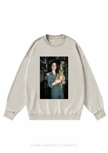 Halloween Space Lady Cat Y2K Washed Sweatshirts Cherrykitten