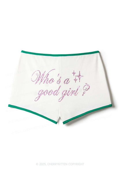 Rhinestone Whos A Good Girl Y2K Booty Shorts Cherrykitten