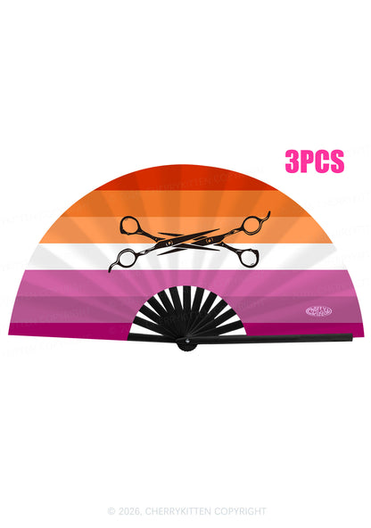 Black Scissors Lesbian Pride Y2K Rave Hand Fan Cherrykitten