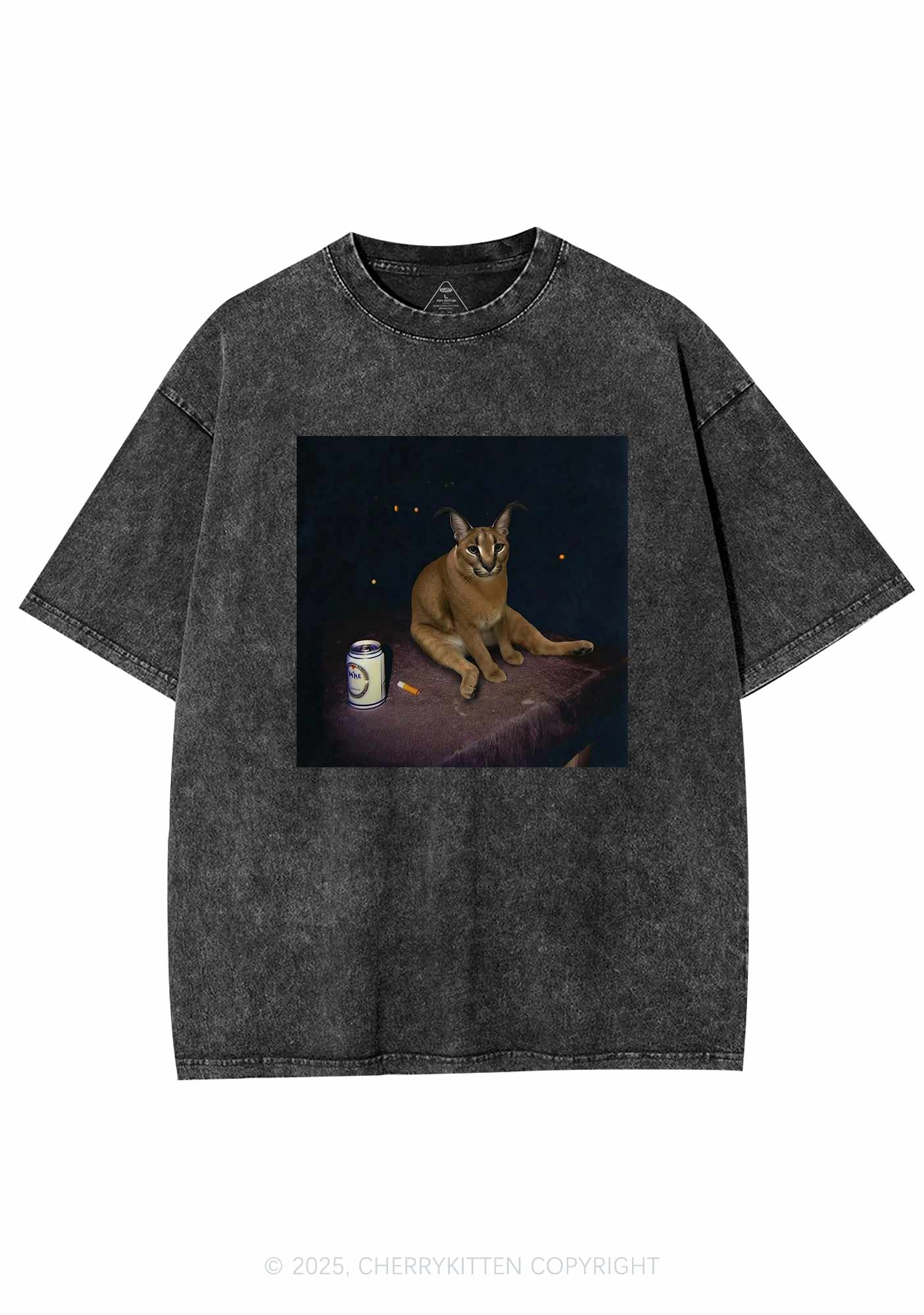 Drinking Floppa Y2K Shirts Washed Tee Cherrykitten