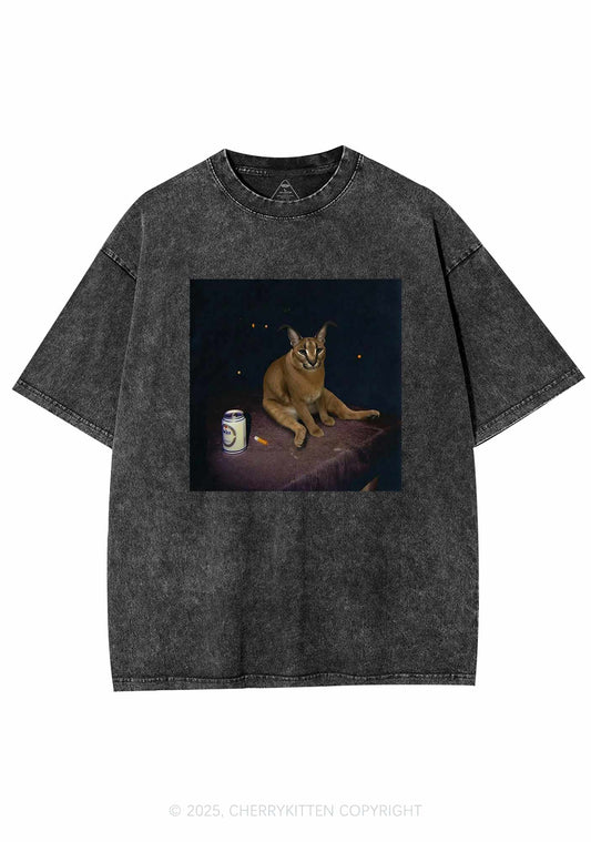 Drinking Floppa Y2K Shirts Washed Tee Cherrykitten