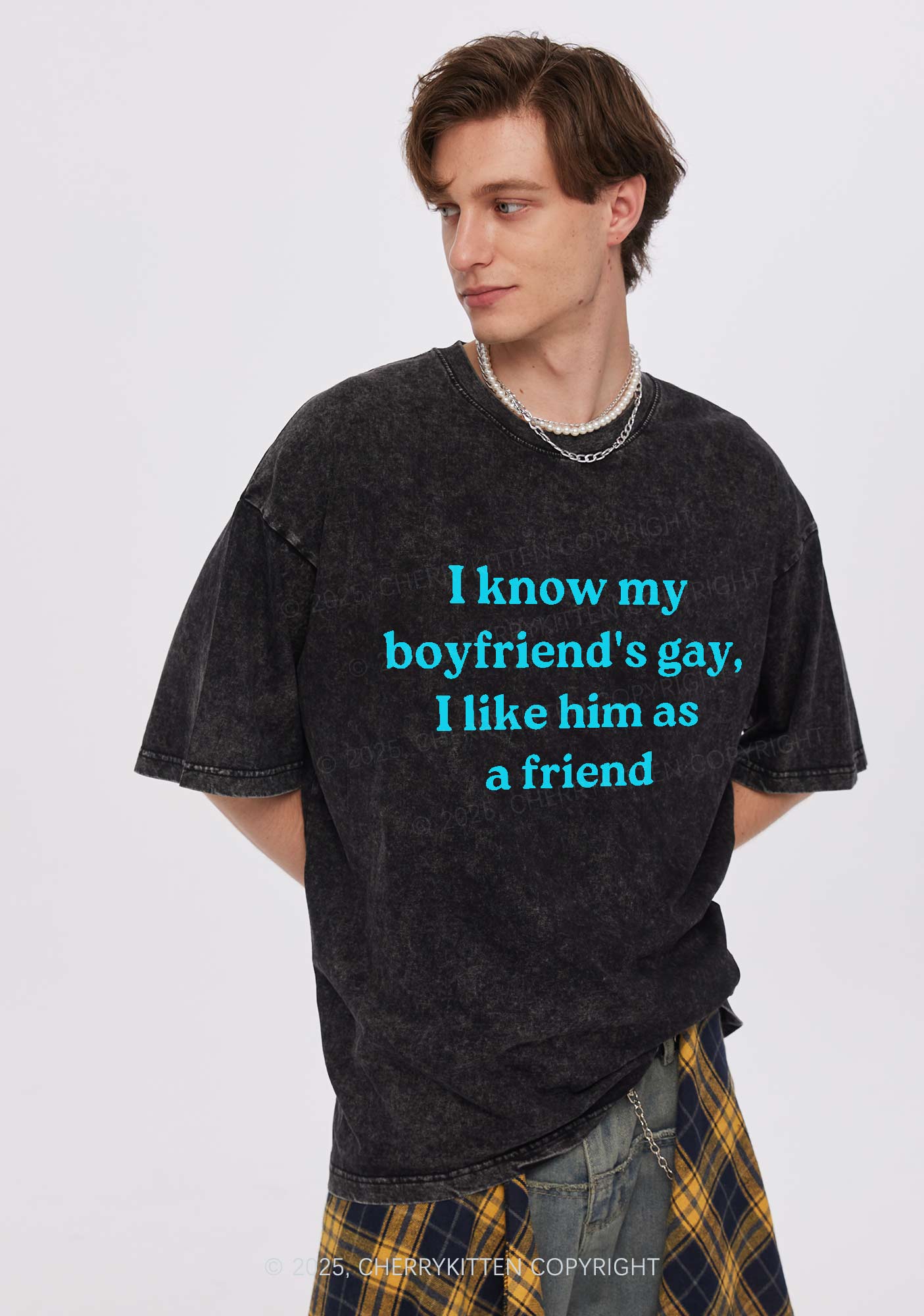 I Know My BF Is Gay Pride Y2K Shirts Washed Tee Cherrykitten