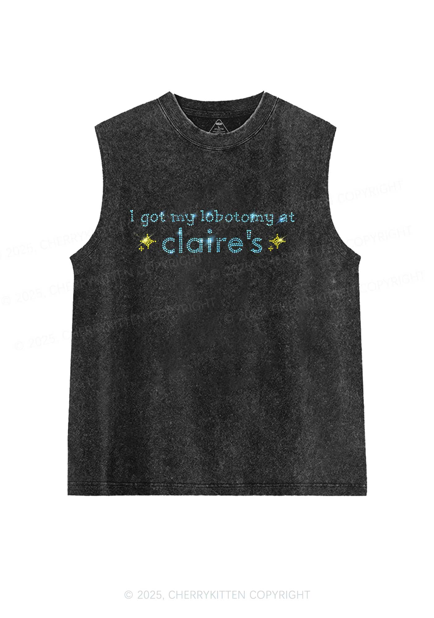 Rhinestone I Got My Lobotomy At Claires Y2K Washed Muscle Tank Cherrykitten