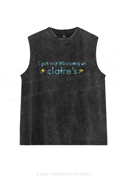 Rhinestone I Got My Lobotomy At Claires Y2K Washed Muscle Tank Cherrykitten