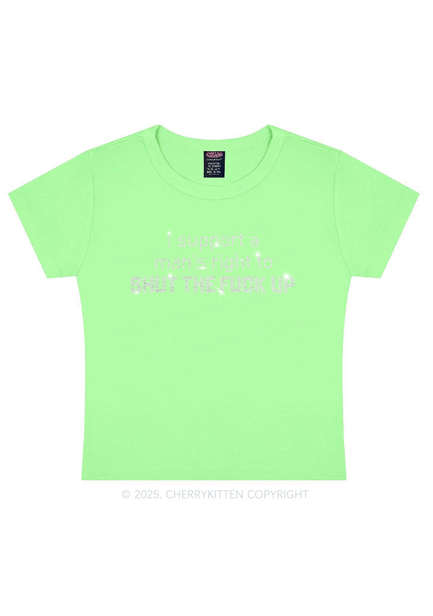 Rhinestone I Support A Mans Right Y2K Baby Tee Cherrykitten