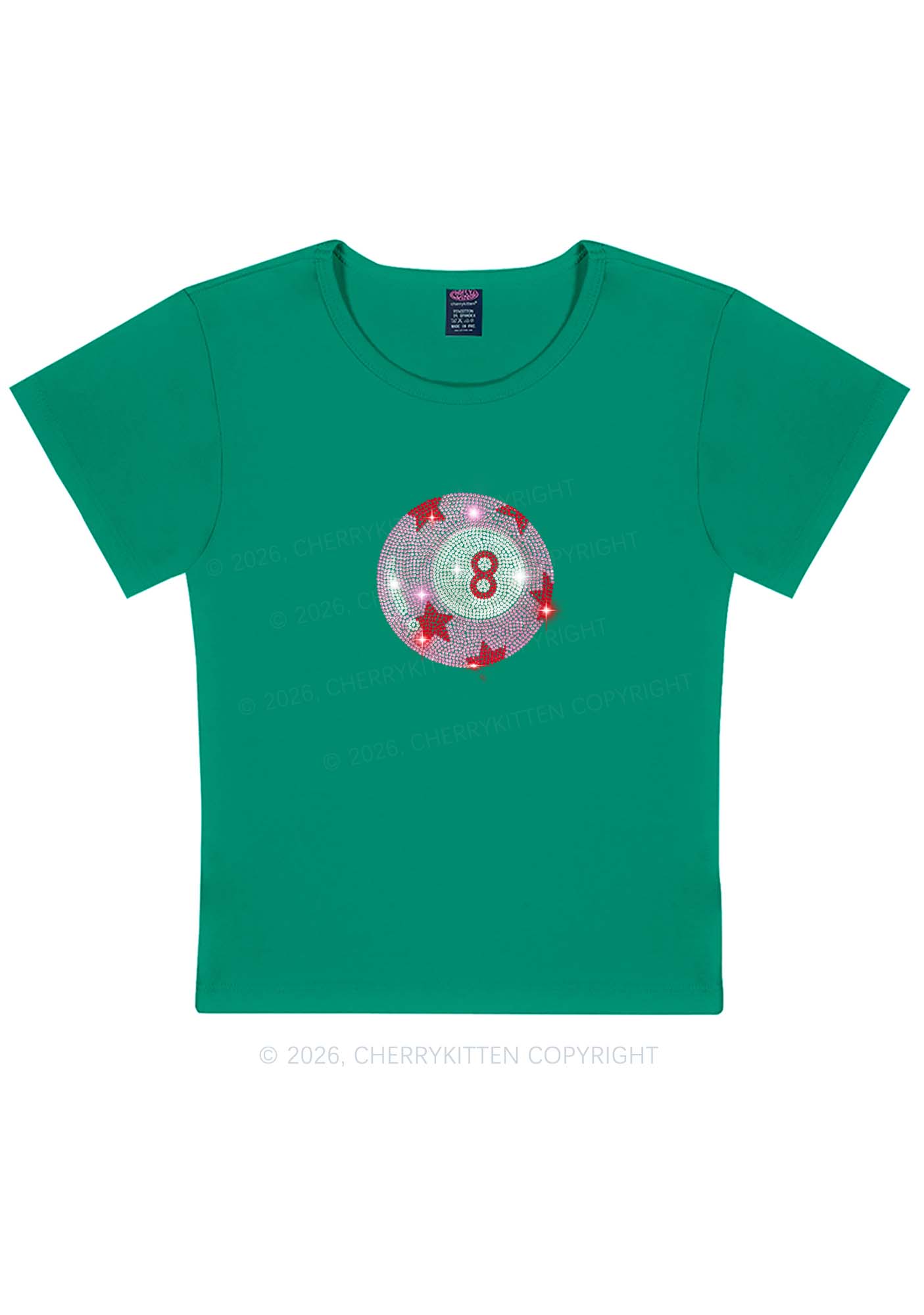 Rhinestone Pink Eight Ball Star Y2K Baby Tee Cherrykitten