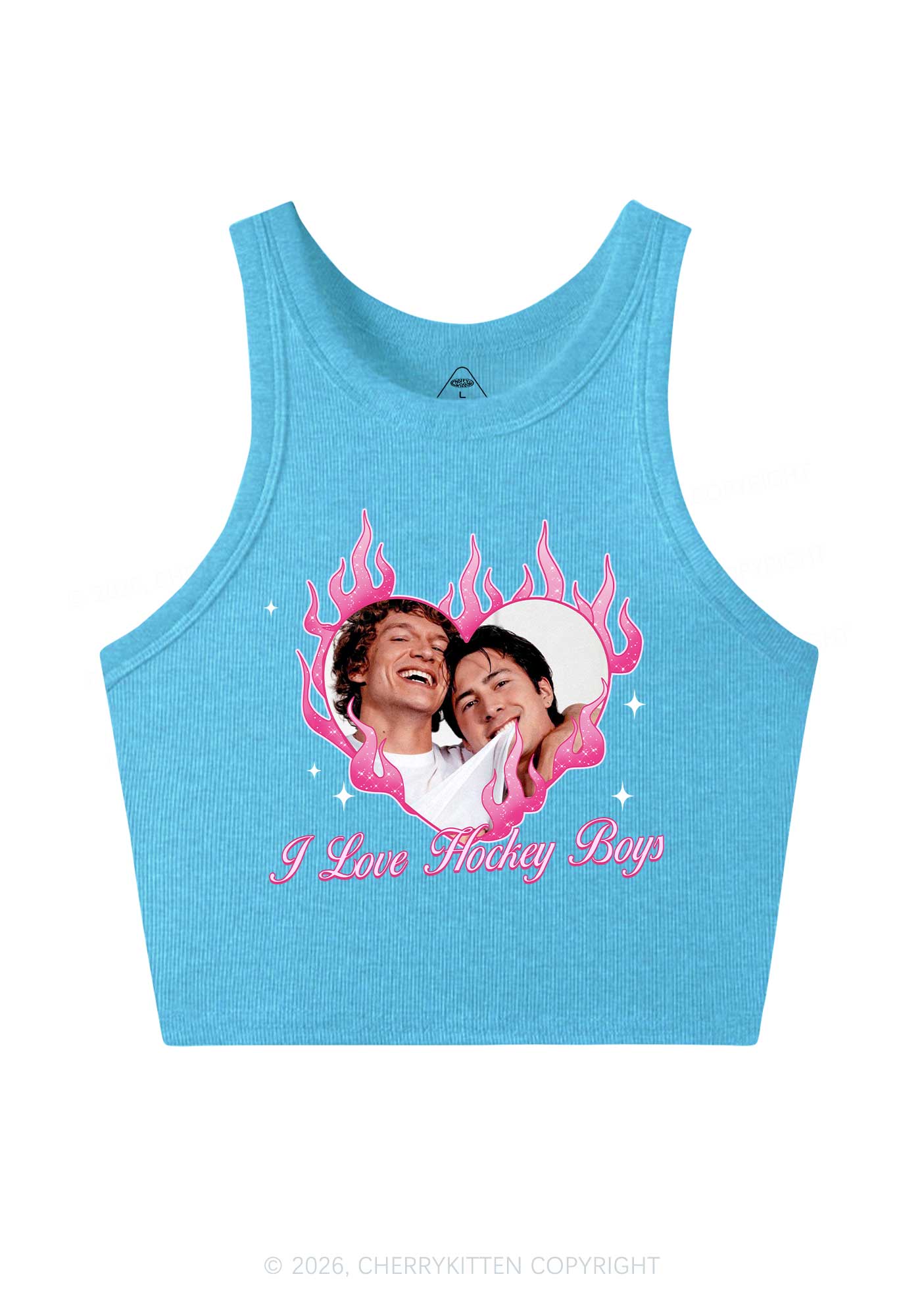 I Love Hockey Boys Pink Heart HR Y2K Crop Tank Top Cherrykitten