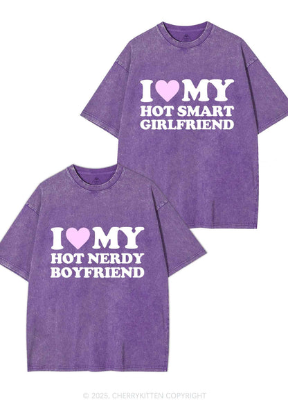 I Love My Hot Nerdy BF Y2K Valentine's Day Washed Tee Cherrykitten