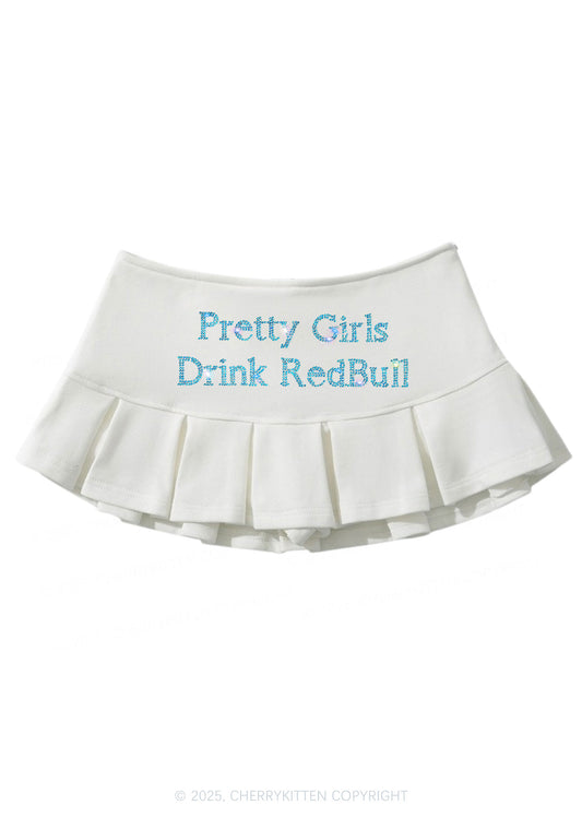 Rhinestone Pretty Girls Drink Red Y2K Mini Pleated Skirts Cherrykitten
