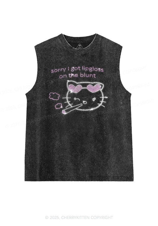 Rhinestone Kitten Got Lipgloss Y2K Washed Muscle Tank Cherrykitten