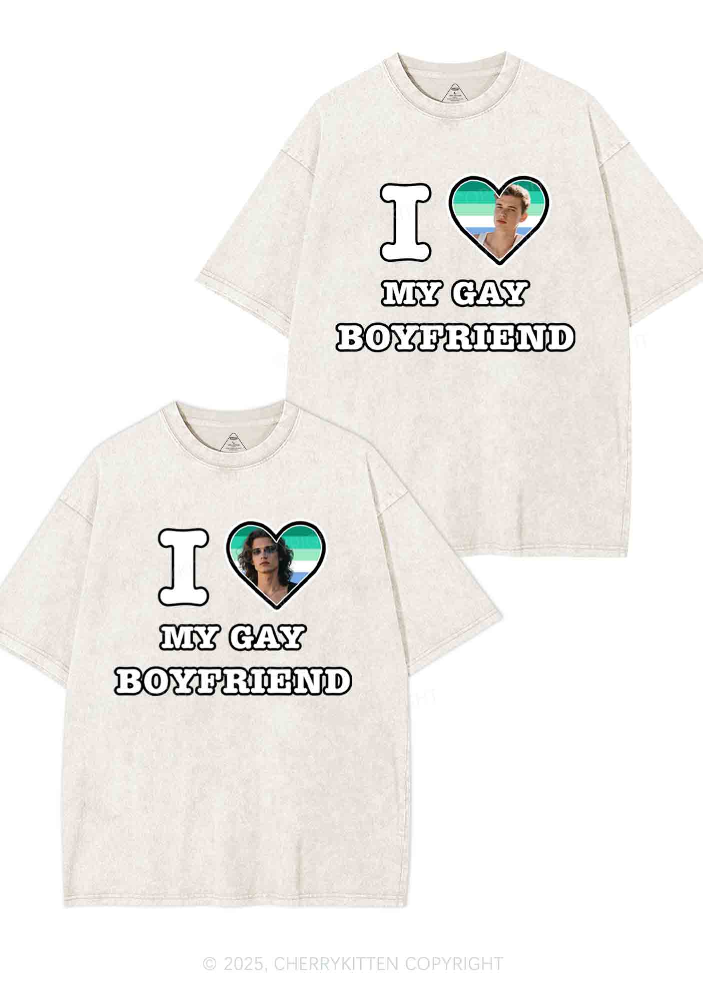 Custom My Gay BF Pride Y2K Valentine's Day Washed Tee Cherrykitten