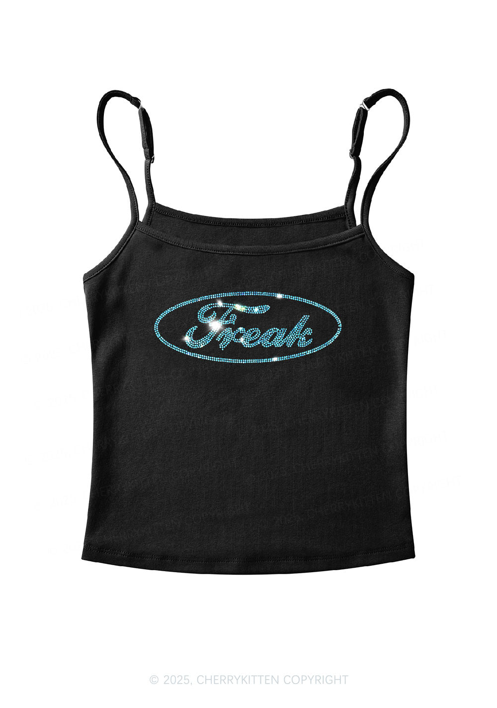 Rhinestone Oval Freak Y2K Spaghetti Strap Cami Cherrykitten