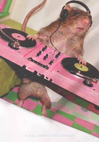 Dj Rat Pink Turntable Y2K Mesh Crop Top Cherrykitten