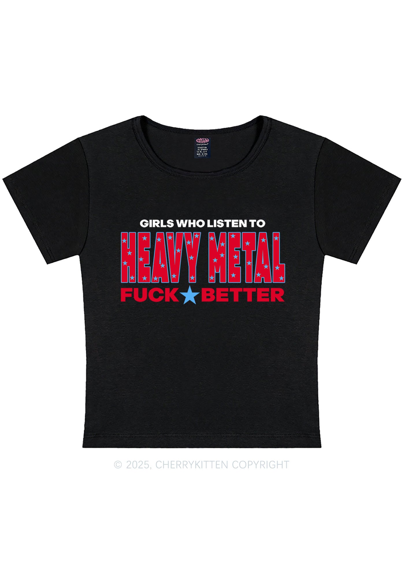 Girls Listen Heavy Metal Y2K Baby Tee Cherrykitten