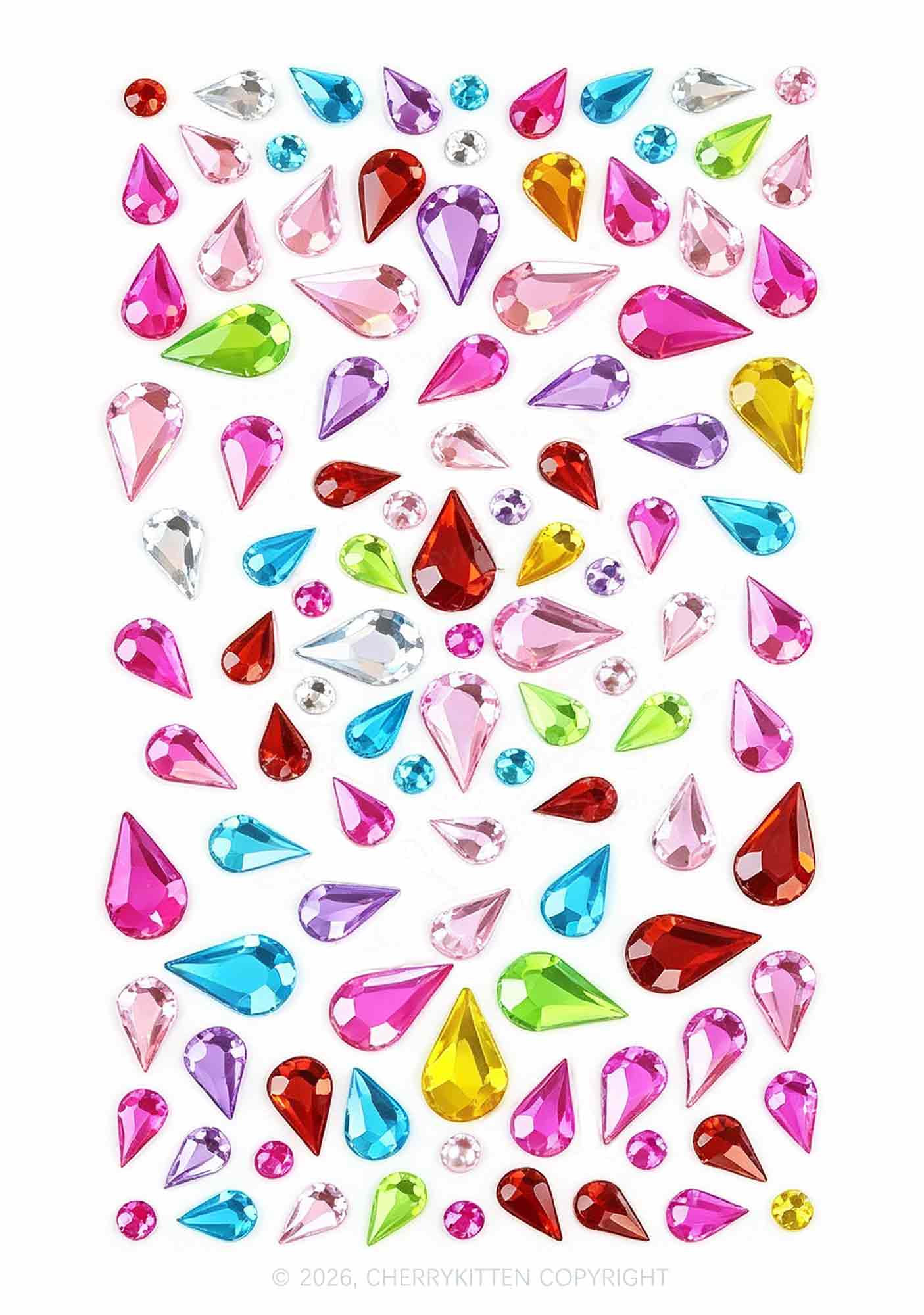1pc Colored Water Droplets Rhinestones Y2K Face Sticker Cherrykitten