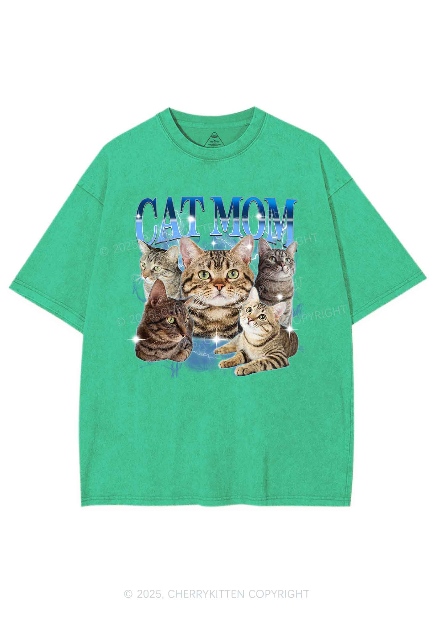 Custom Photo Cat Mom Y2K Shirts Washed Tee Cherrykitten