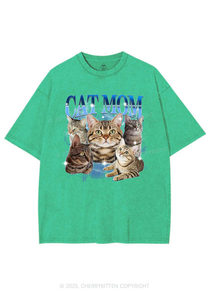 Custom Photo Cat Mom Y2K Shirts Washed Tee Cherrykitten
