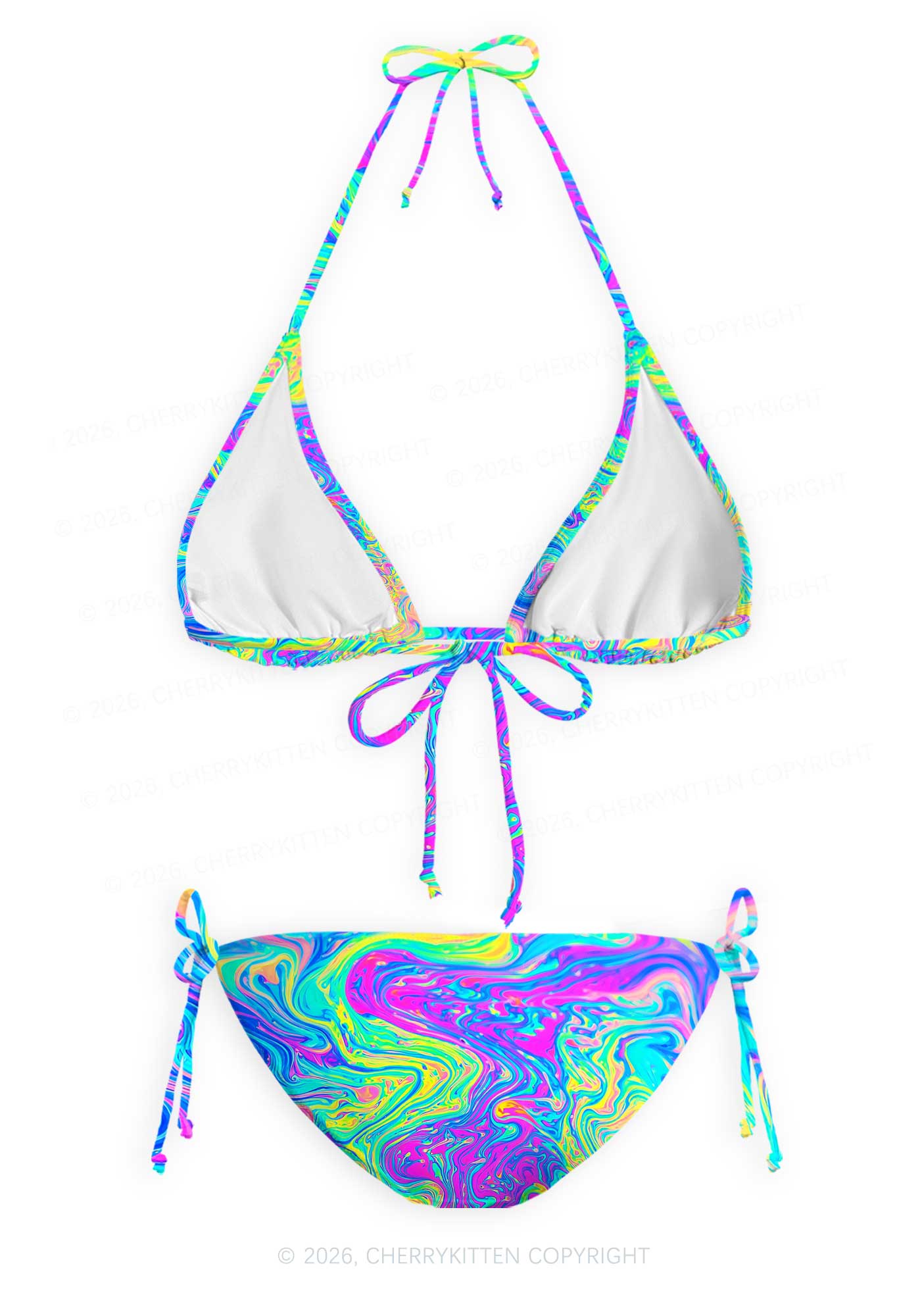 Rainbow Fluid Swirl Y2K Print Bikini Set Cherrykitten